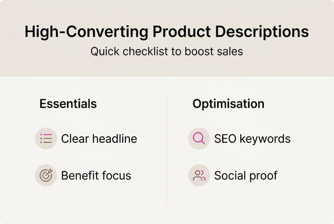 Infographic with product description conversion checklist
