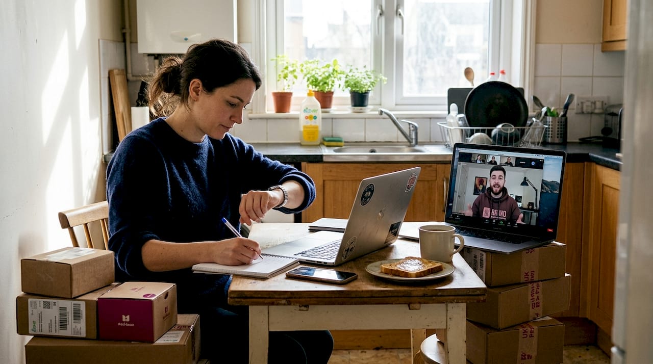 Entrepreneur collaborating with influencer in home workspace
