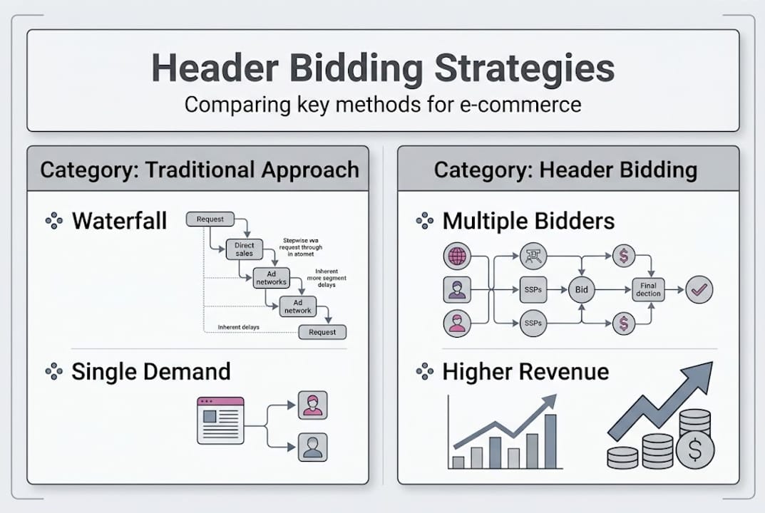 Infographic comparing header bidding strategies