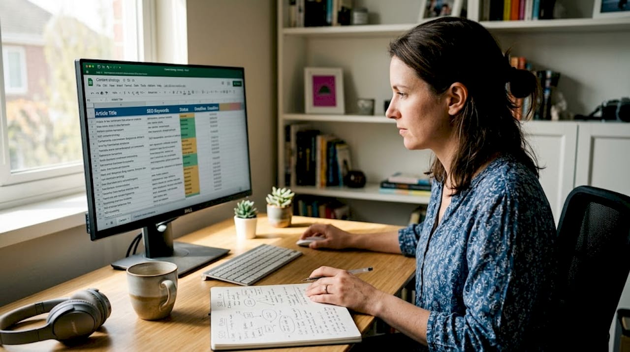 Woman working on ecommerce content strategy