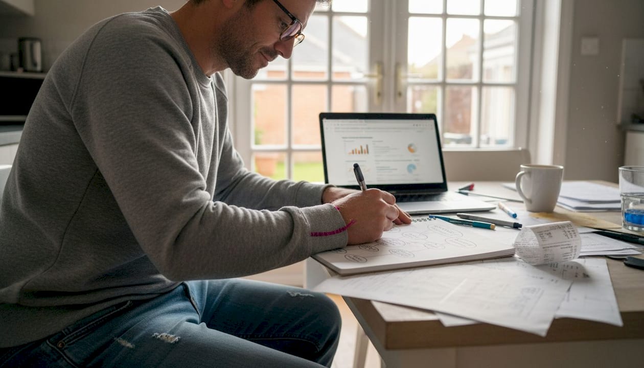 Man sketching pillar-cluster content diagram