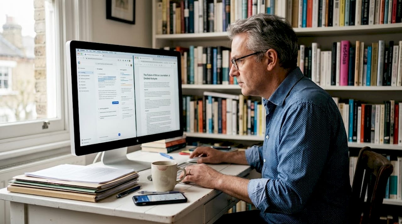 Editor using AI and comparing article drafts