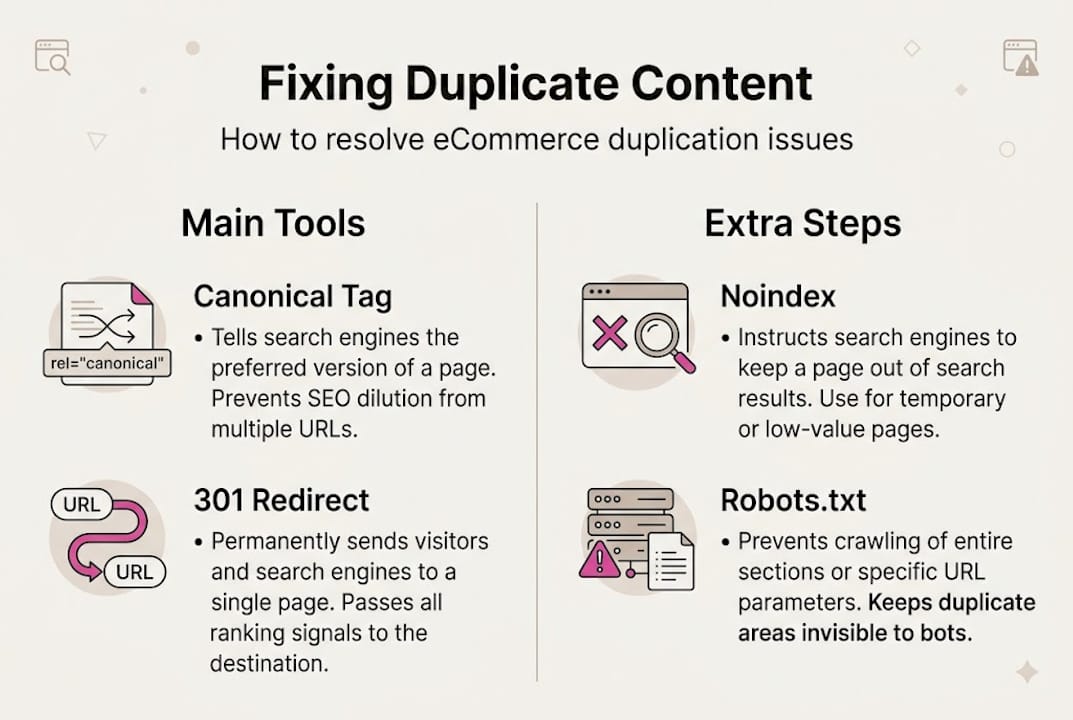 Infographic summarizing duplicate content solutions