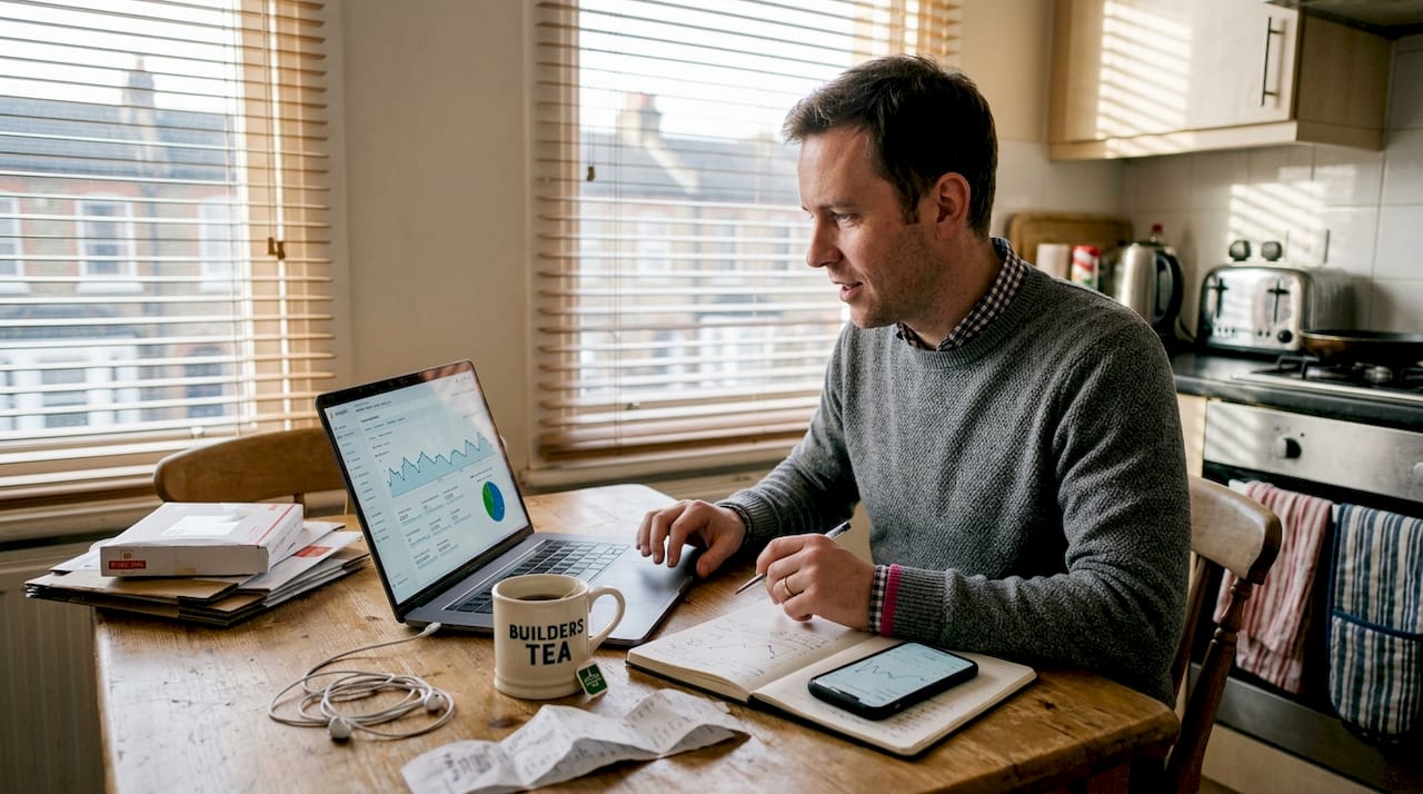 E-commerce analyst reviews audience data at home