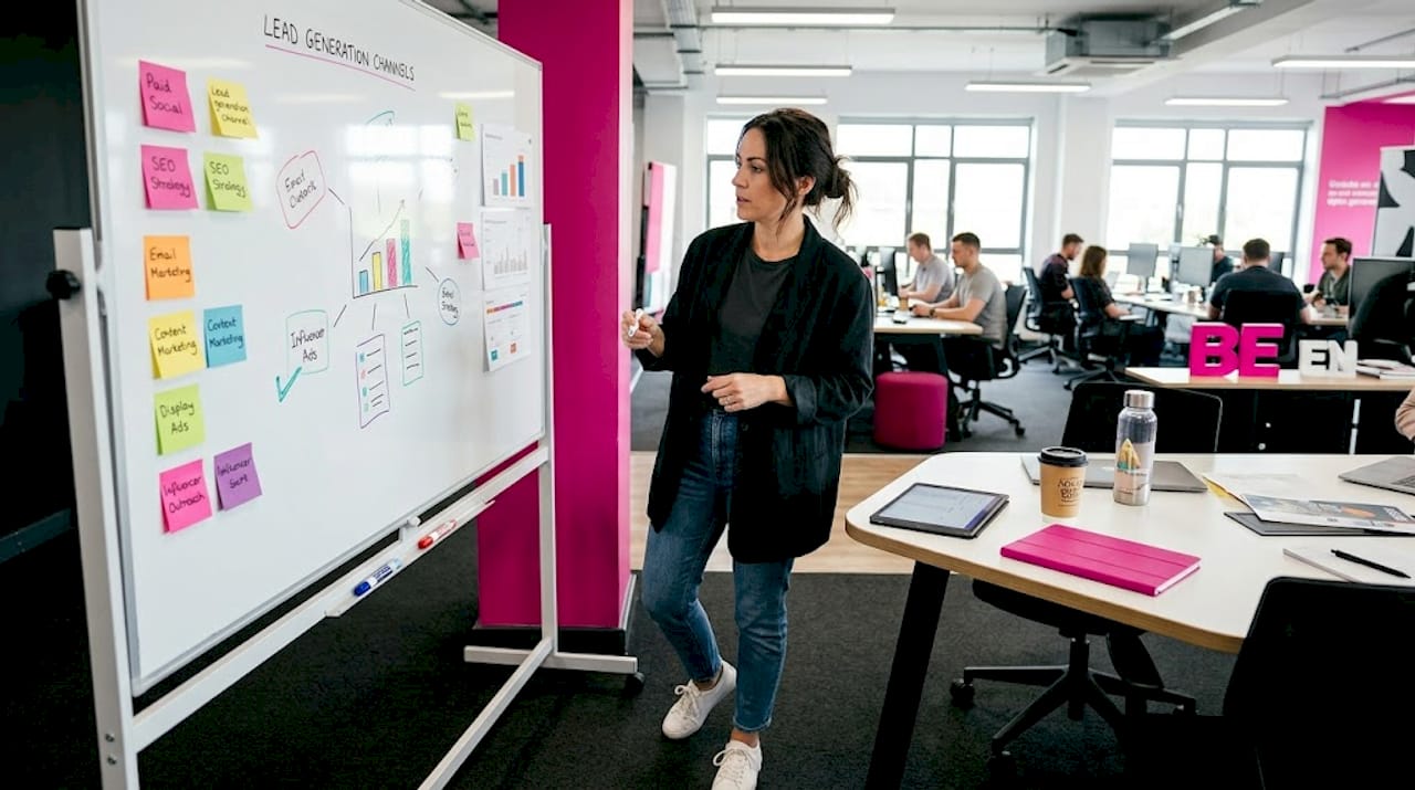 eCommerce manager reviewing lead generation board