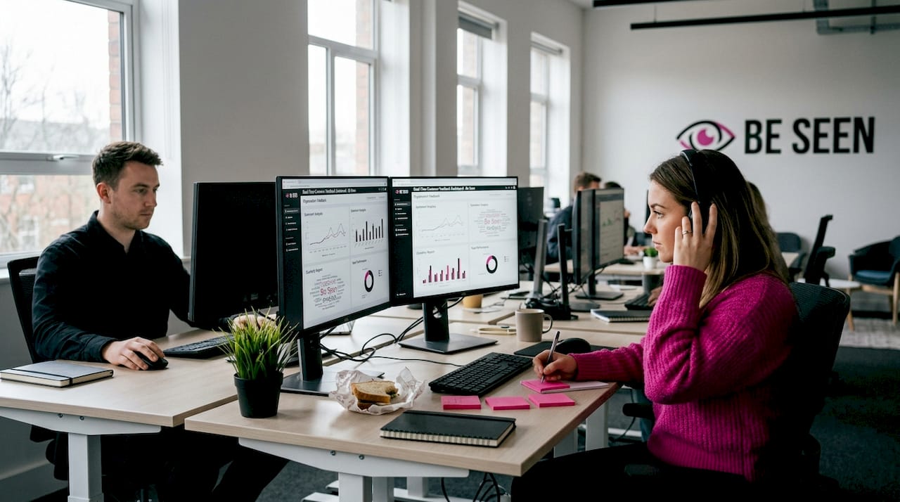 Customer feedback dashboard review in office setting