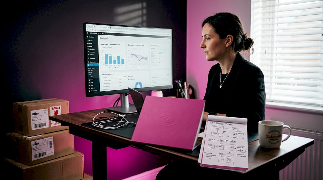 E-commerce manager checking tracking pixel analytics