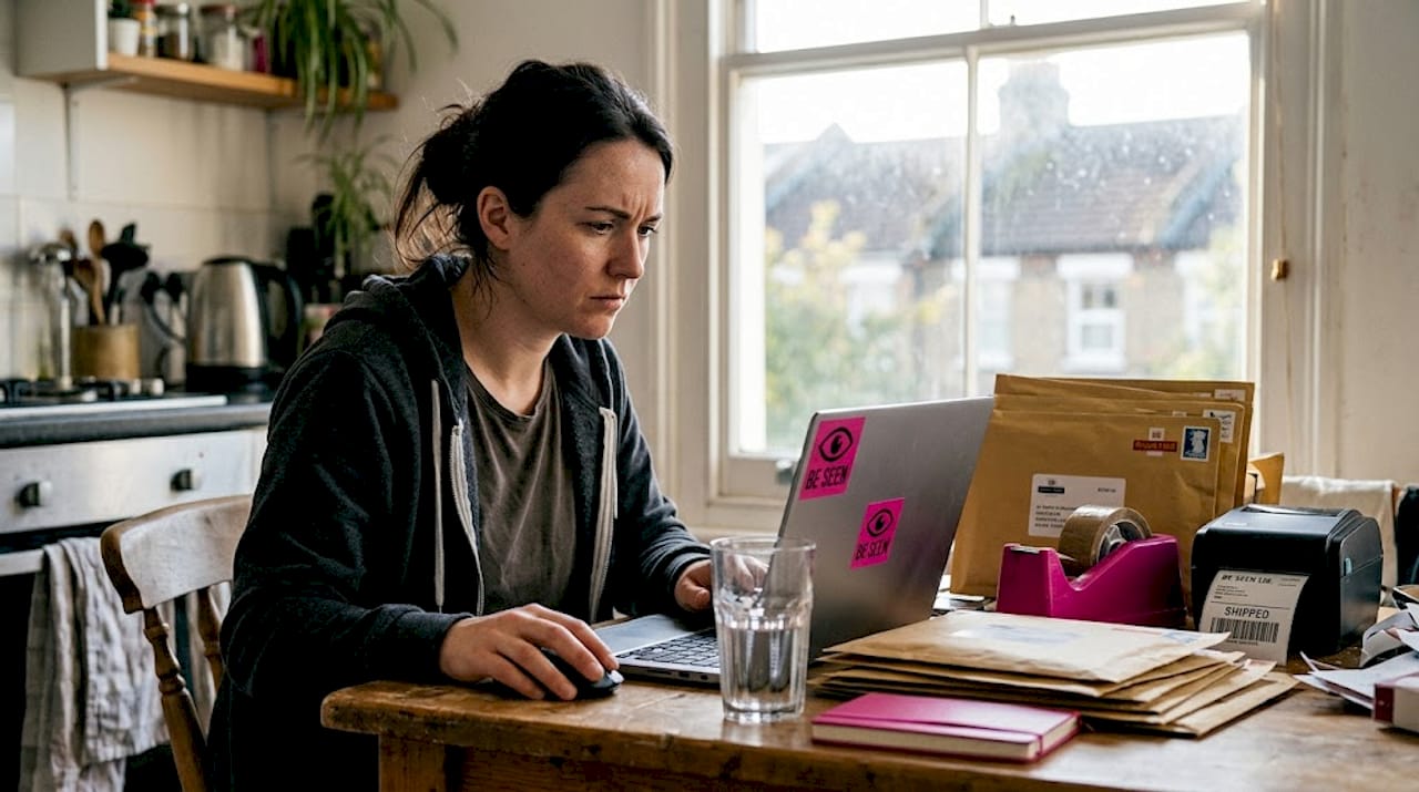 E-commerce owner analyzing customer retention on laptop