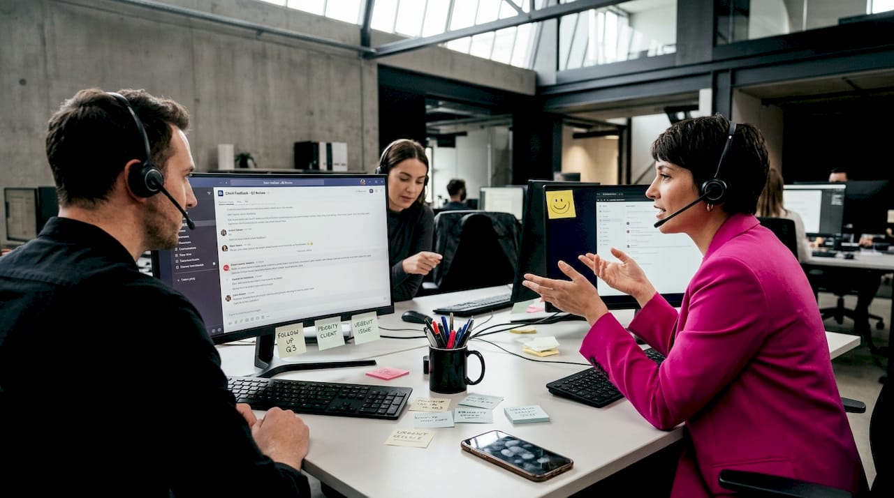 Customer support team discussing retention strategies