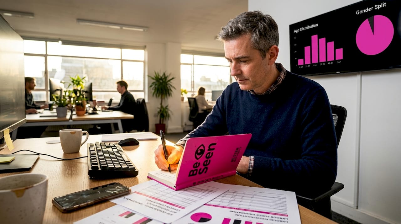 Analyst studying demographic segmentation graphs