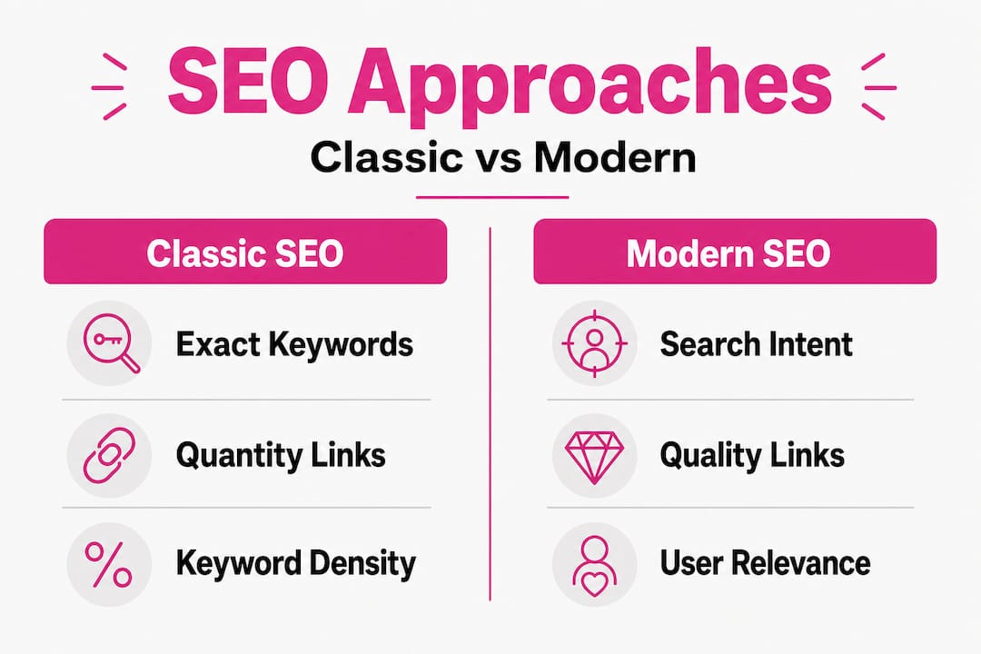 Infographic comparing classic and modern SEO features