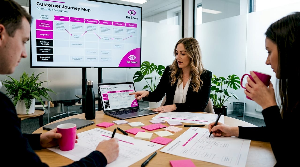 Team collaborates on ecommerce journey map