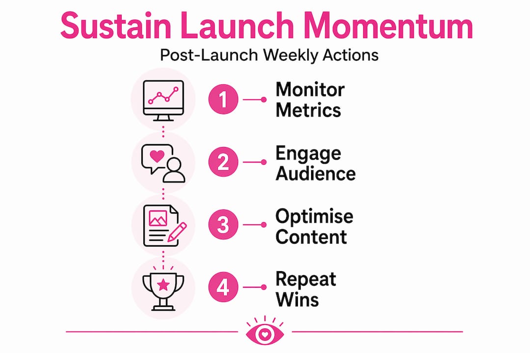 Infographic showing steps to maintain post-launch social media momentum