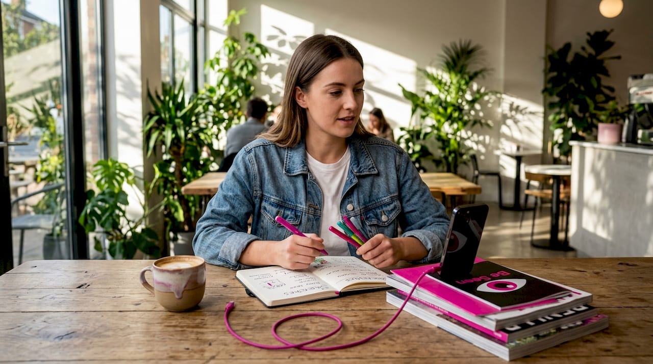 Woman recording user-generated content at kitchen table