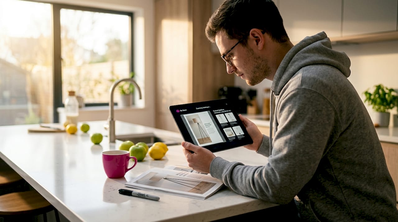 Shopper using tablet to visual search ad