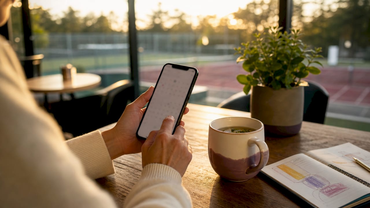 Close-up of hands scrolling calendar on smartphone