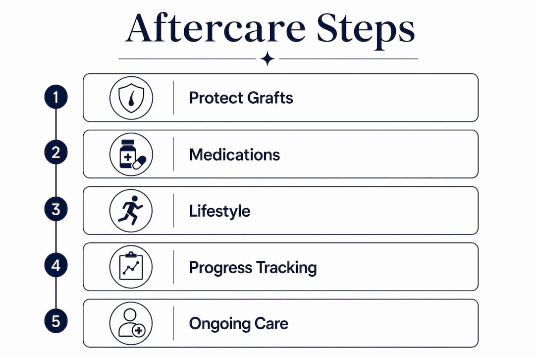 Infographic showing steps to maintain hair restoration