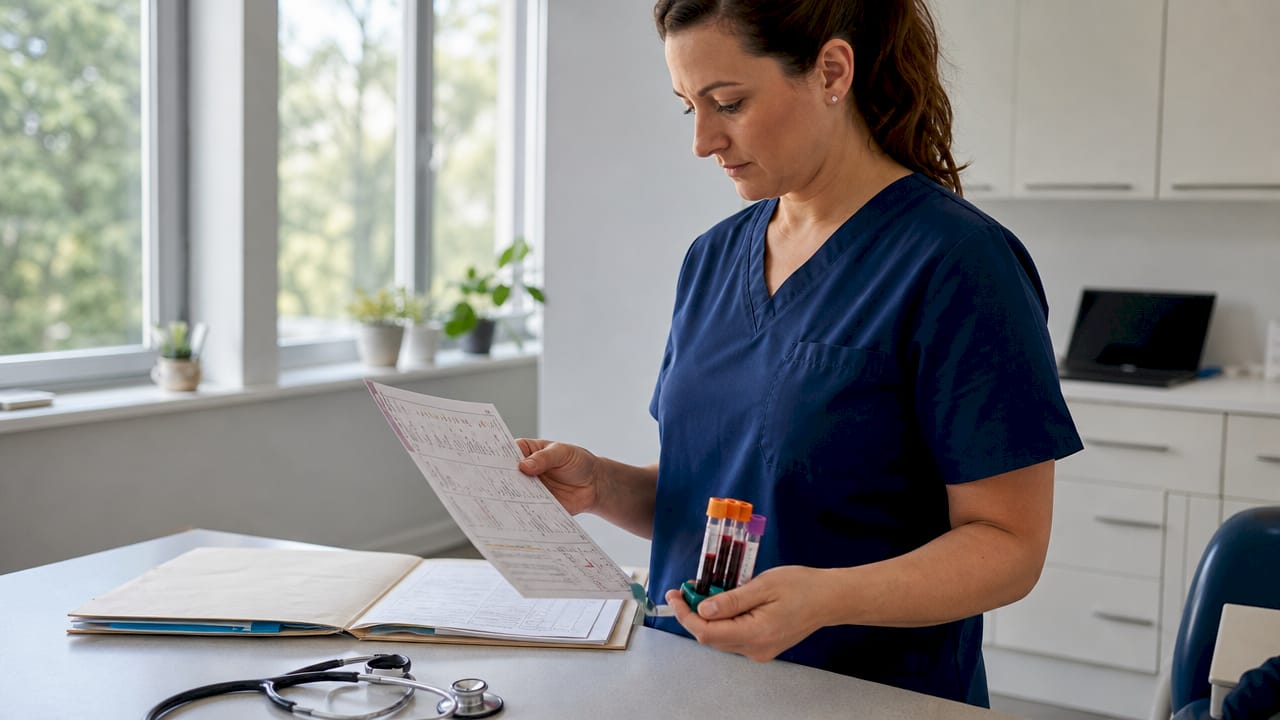Doctor reviewing iron test results in clinic