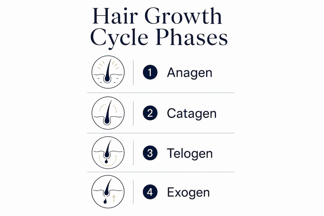 Infographic showing four phases of hair growth cycle vertically stacked