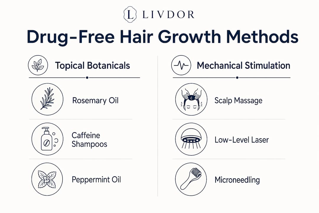 Infographic comparing drug-free hair growth methods