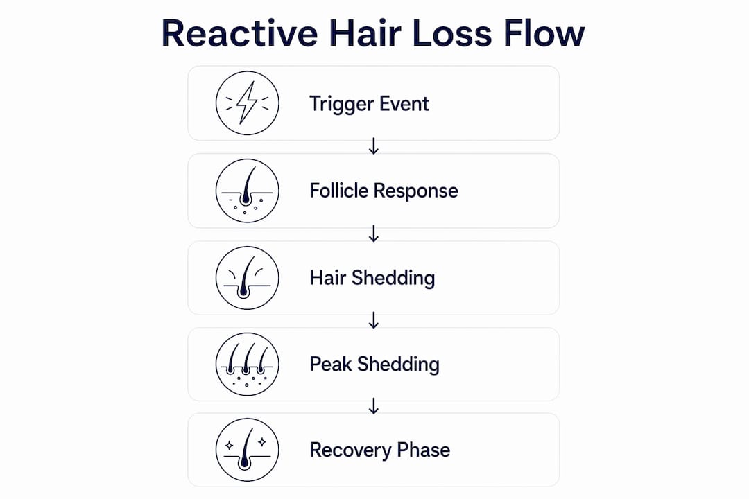 Infographic illustrating stages of reactive hair loss