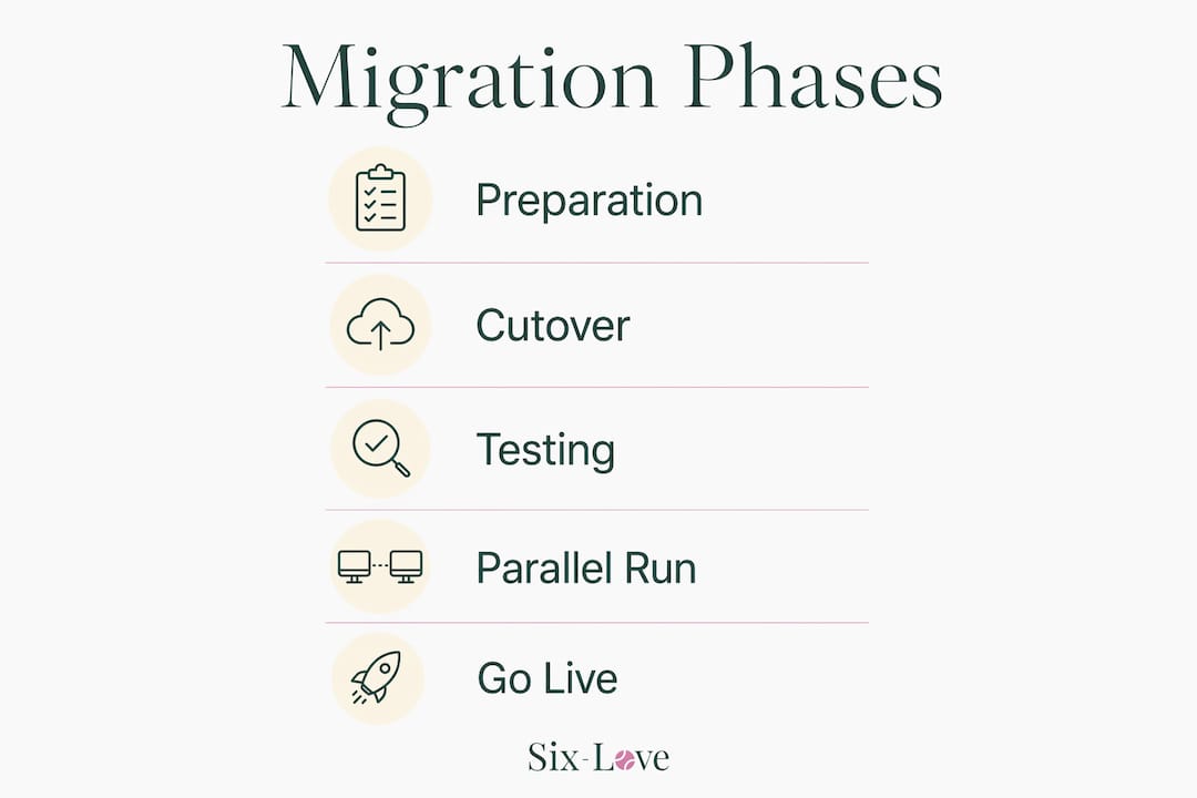 Infographic illustrating booking system migration steps