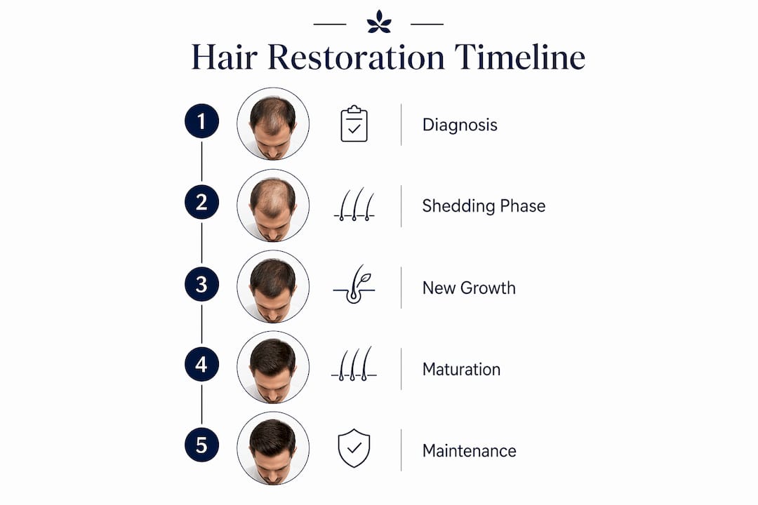 Infographic showing hair restoration step timeline