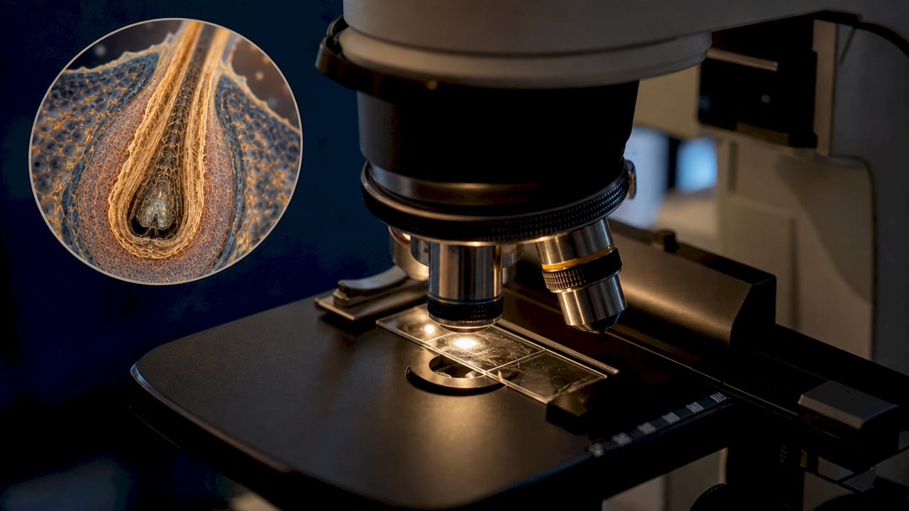 Microscopic view of human hair follicle cells
