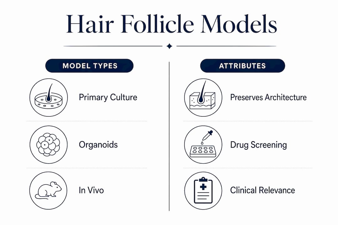 Infographic comparing hair follicle research models and attributes