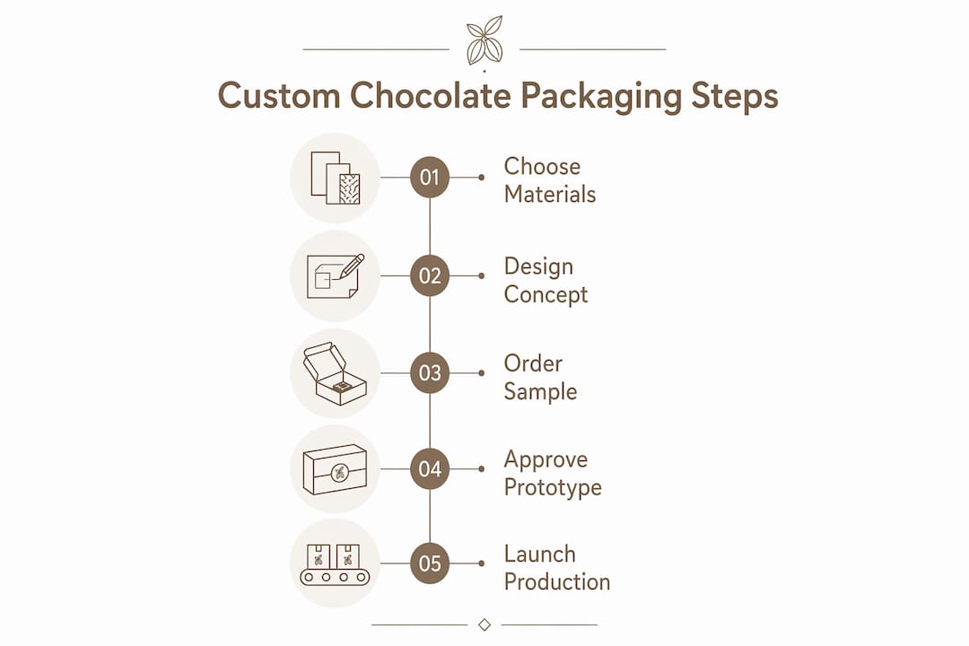 Infographic illustrating steps for custom chocolate packaging