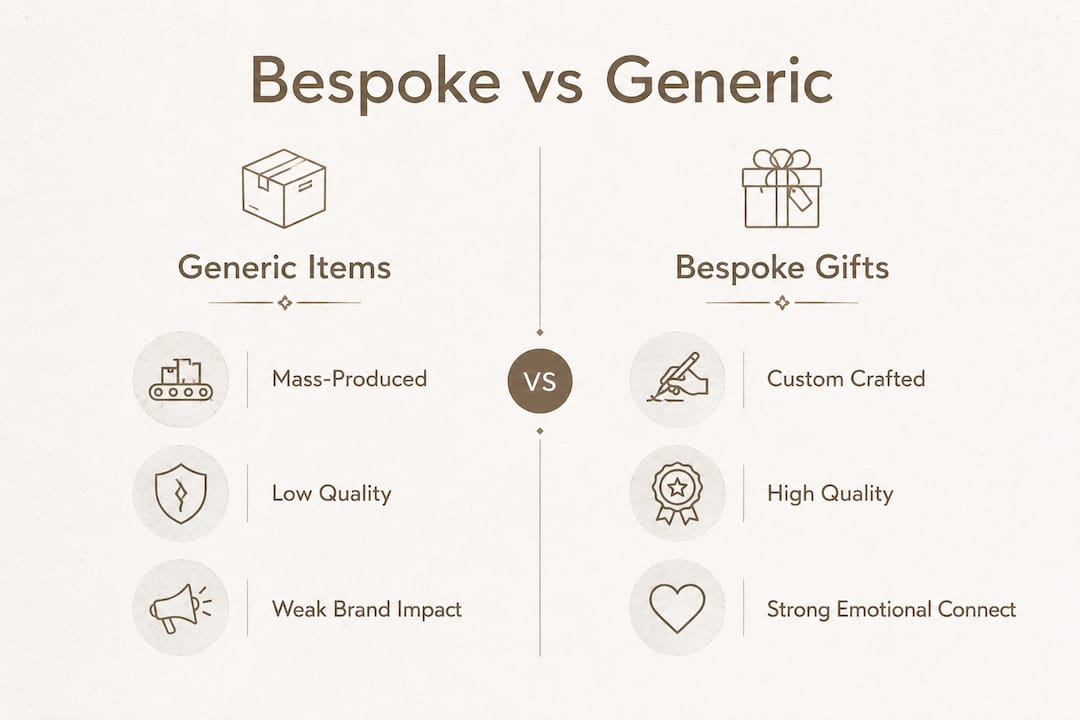 Infographic comparing bespoke and generic marketing gifts