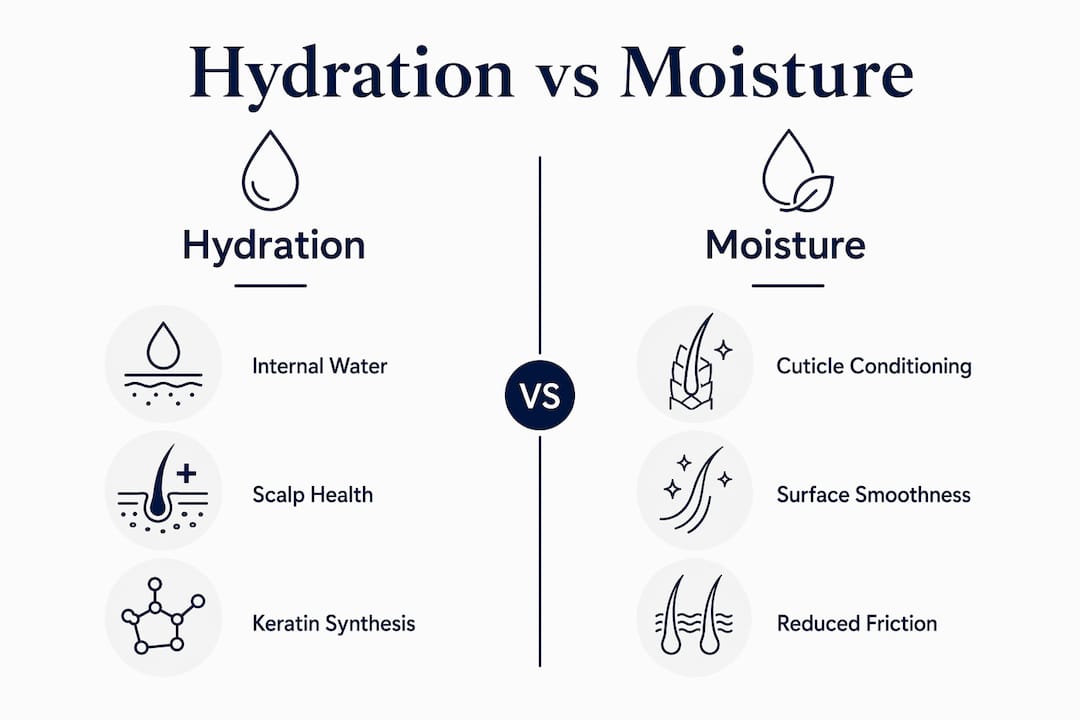 Infographic comparing hair hydration and moisture