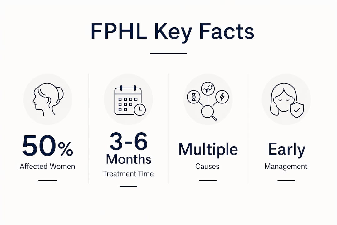 Infographic summarizing female pattern hair loss key facts