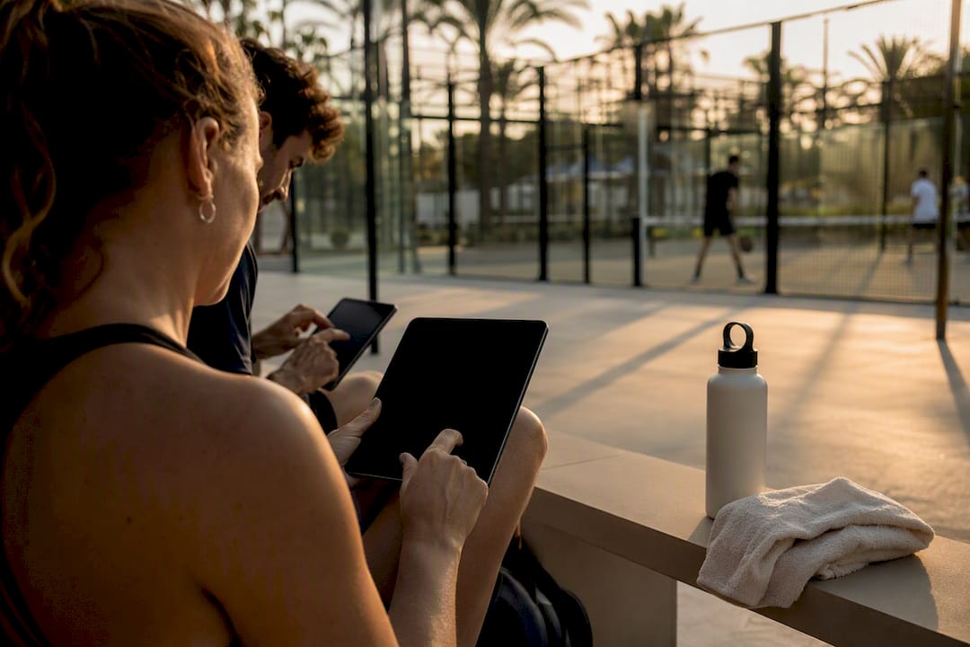 Padel match scorers entering data on tablets