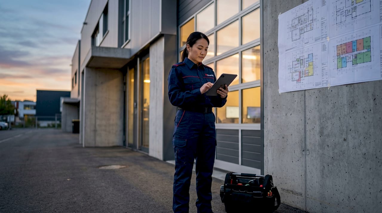La technicienne organise la tournée de sécurité au sein des bureaux.
