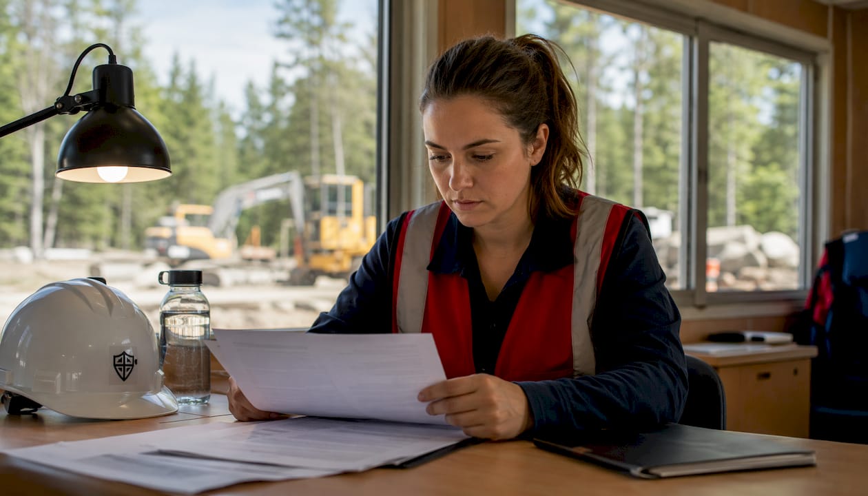 Responsable sécurité installé dans le bureau du chantier