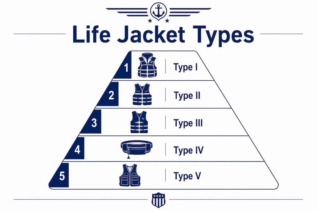 Infographic showing hierarchy of USCG life jacket types