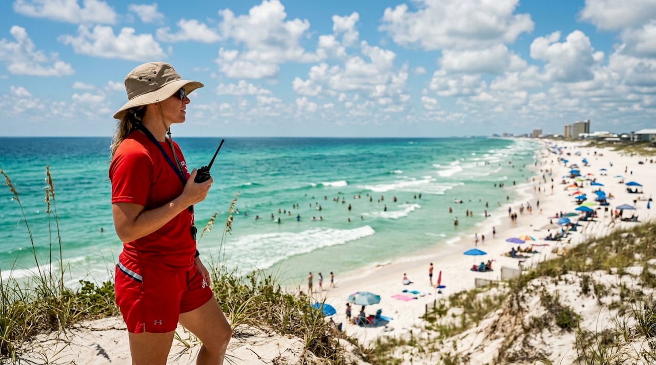 Lifeguard monitoring Panama City Beach rip currents