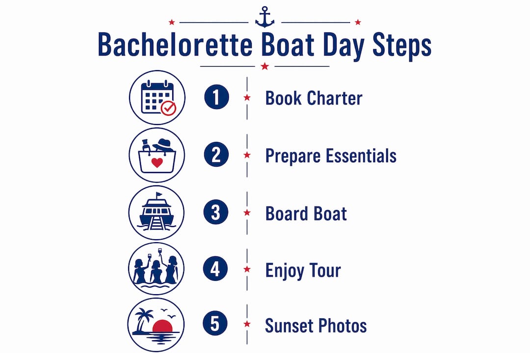 Infographic showing bachelorette boat day steps