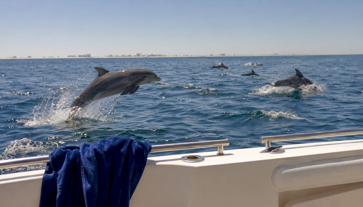 Pod of dolphins swimming near Panama City Beach