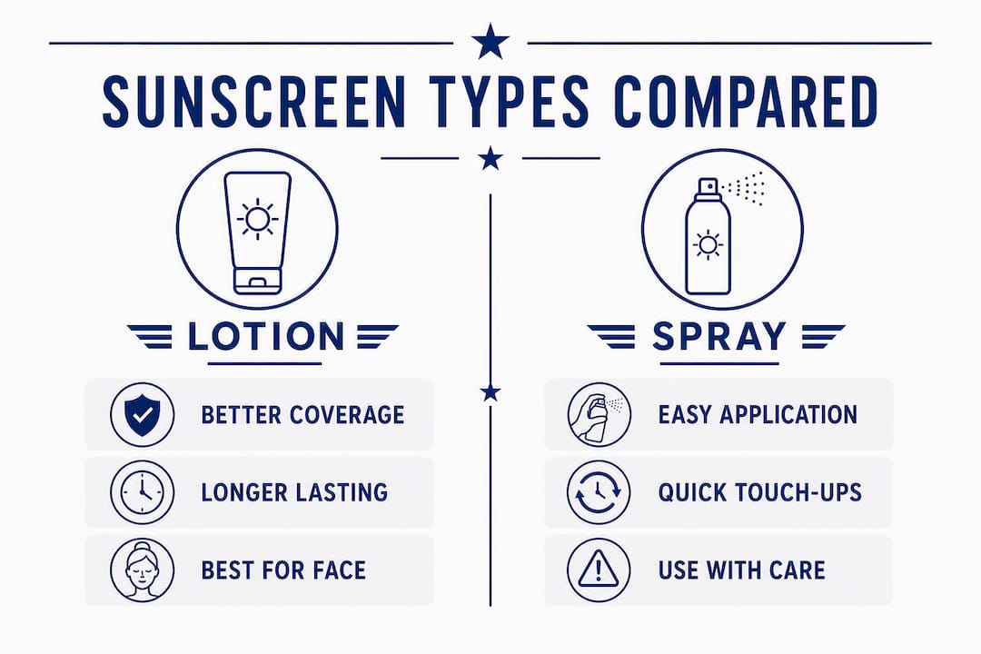 Infographic comparing sunscreen lotion and spray