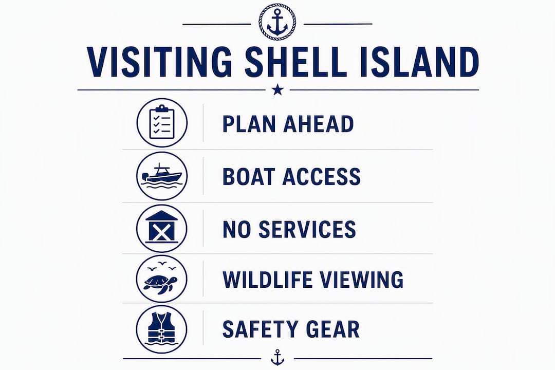 Infographic outlining key steps for visiting Shell Island