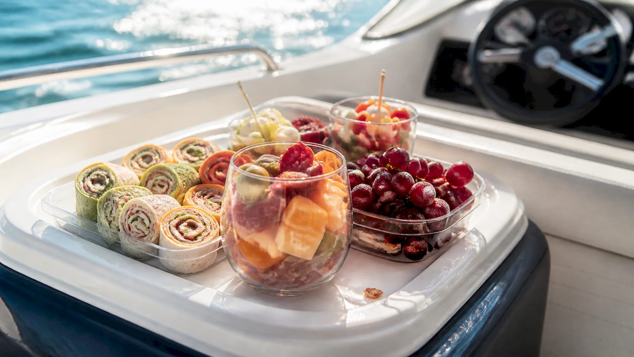 No-mess boat snacks displayed neatly on cooler