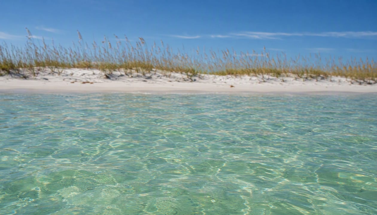 Clear shallow turquoise water at Shell Island
