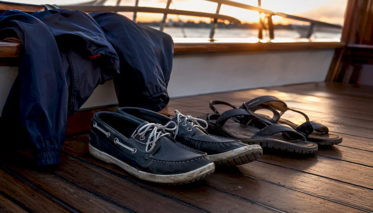 Non-slip shoes on boat deck