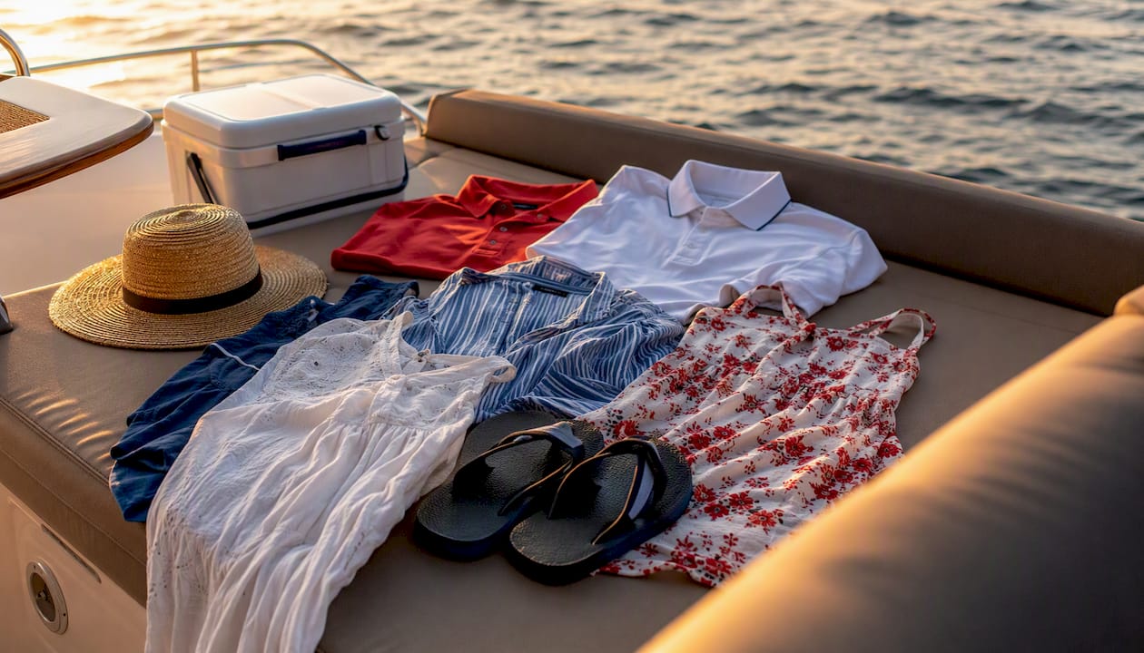 Smart-casual sunset cruise outfits on boat deck