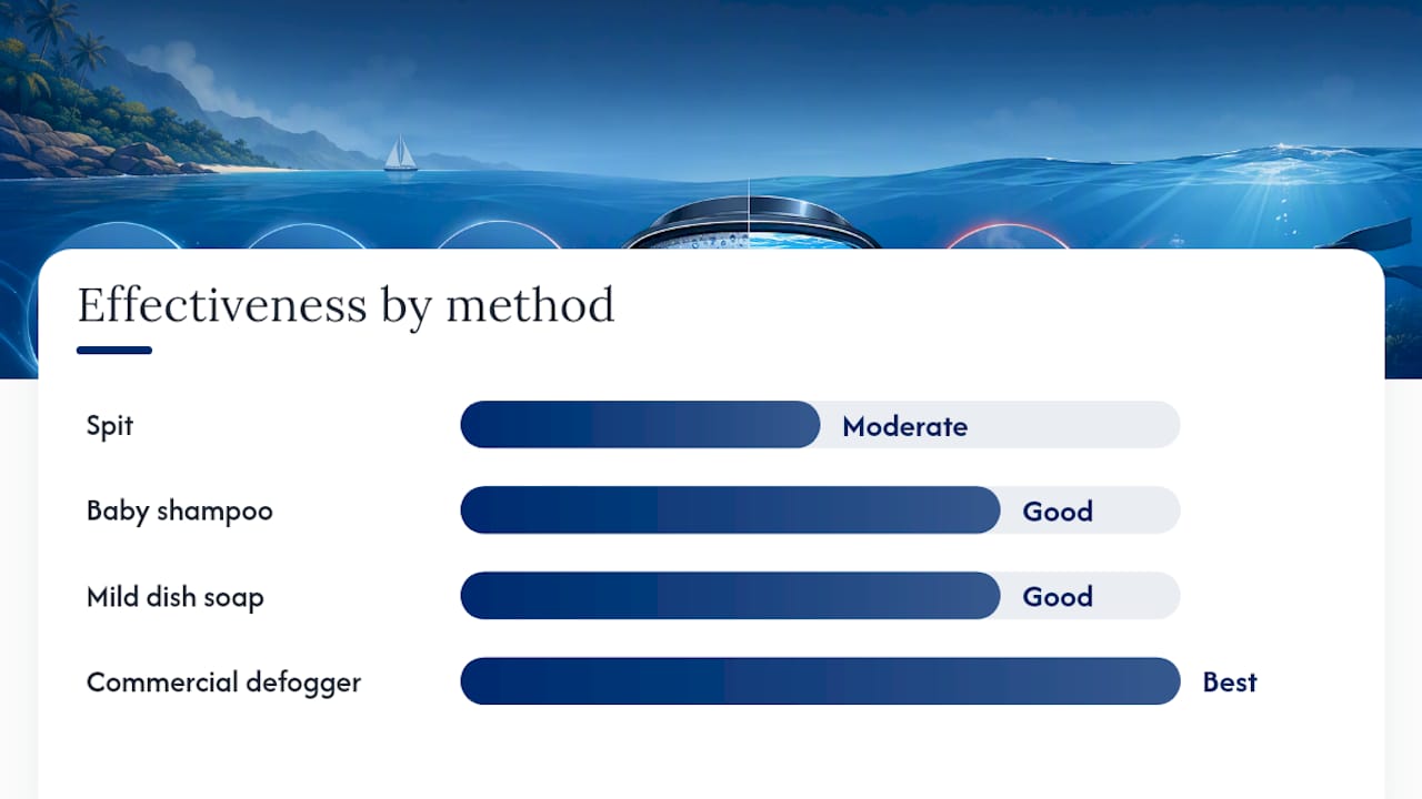 Comparison of anti-fog methods for snorkel masks