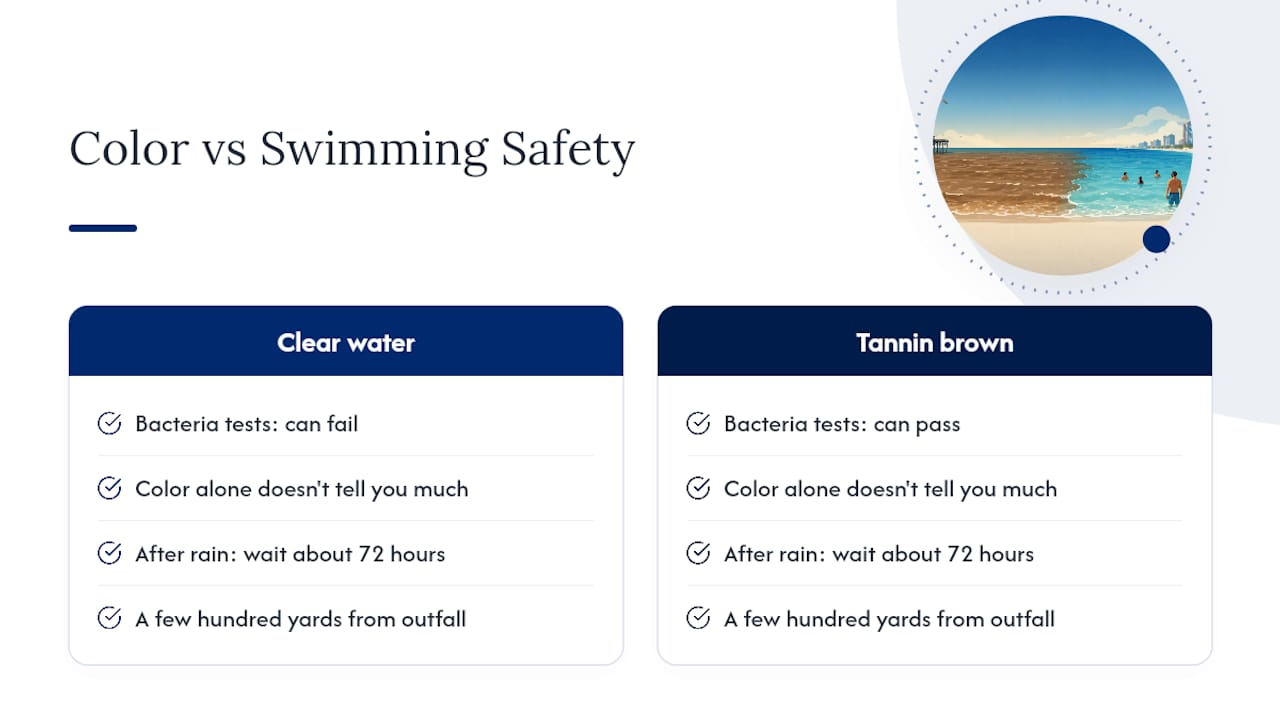 Diagram showing water color and bacteria safety factors