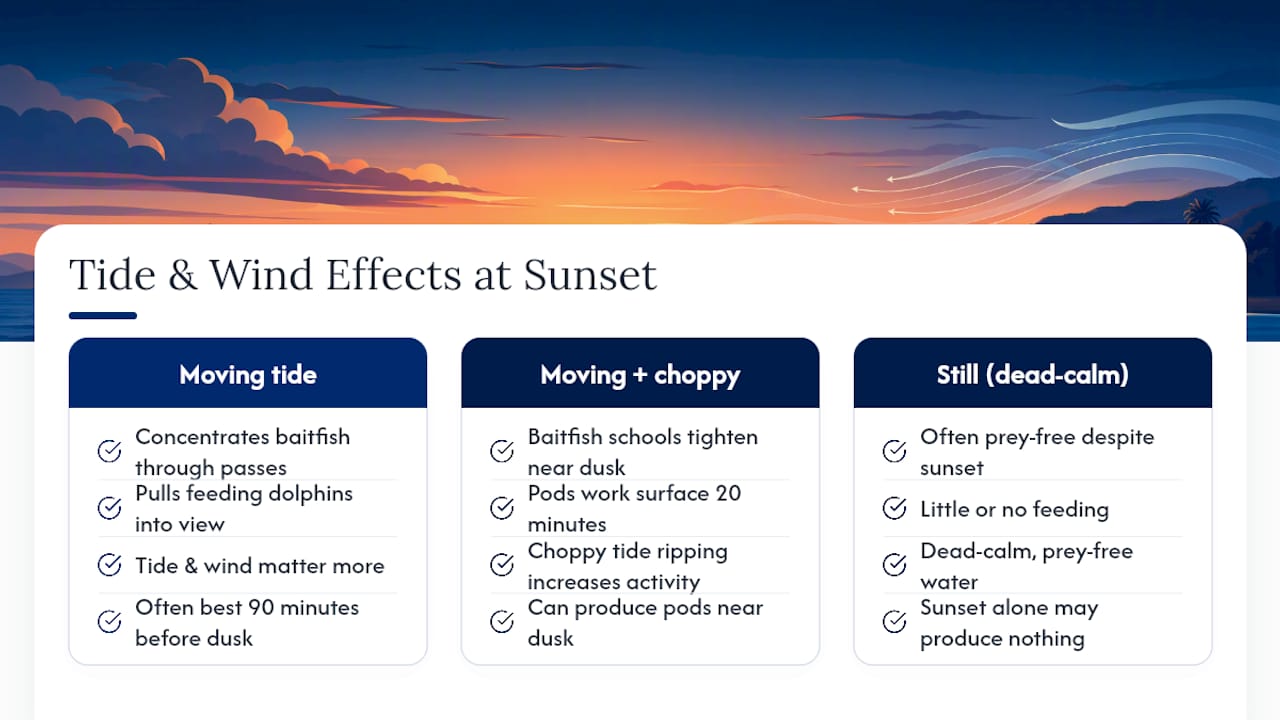 Diagram of tide and wind impacts on dolphin activity