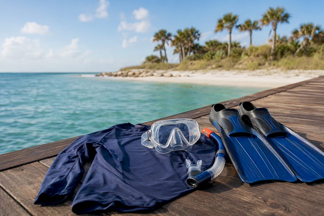 Snorkeling equipment arranged on powerboat deck
